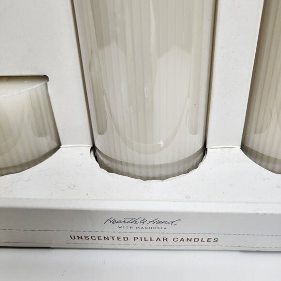 Set of 3pc Hearth & Hand with Magnolia Unscented Pillar Candles NEW in Box - Picture 4 of 5